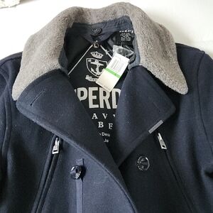 Superdry Men's Dark Blue Peacoat with Light Gray Collar